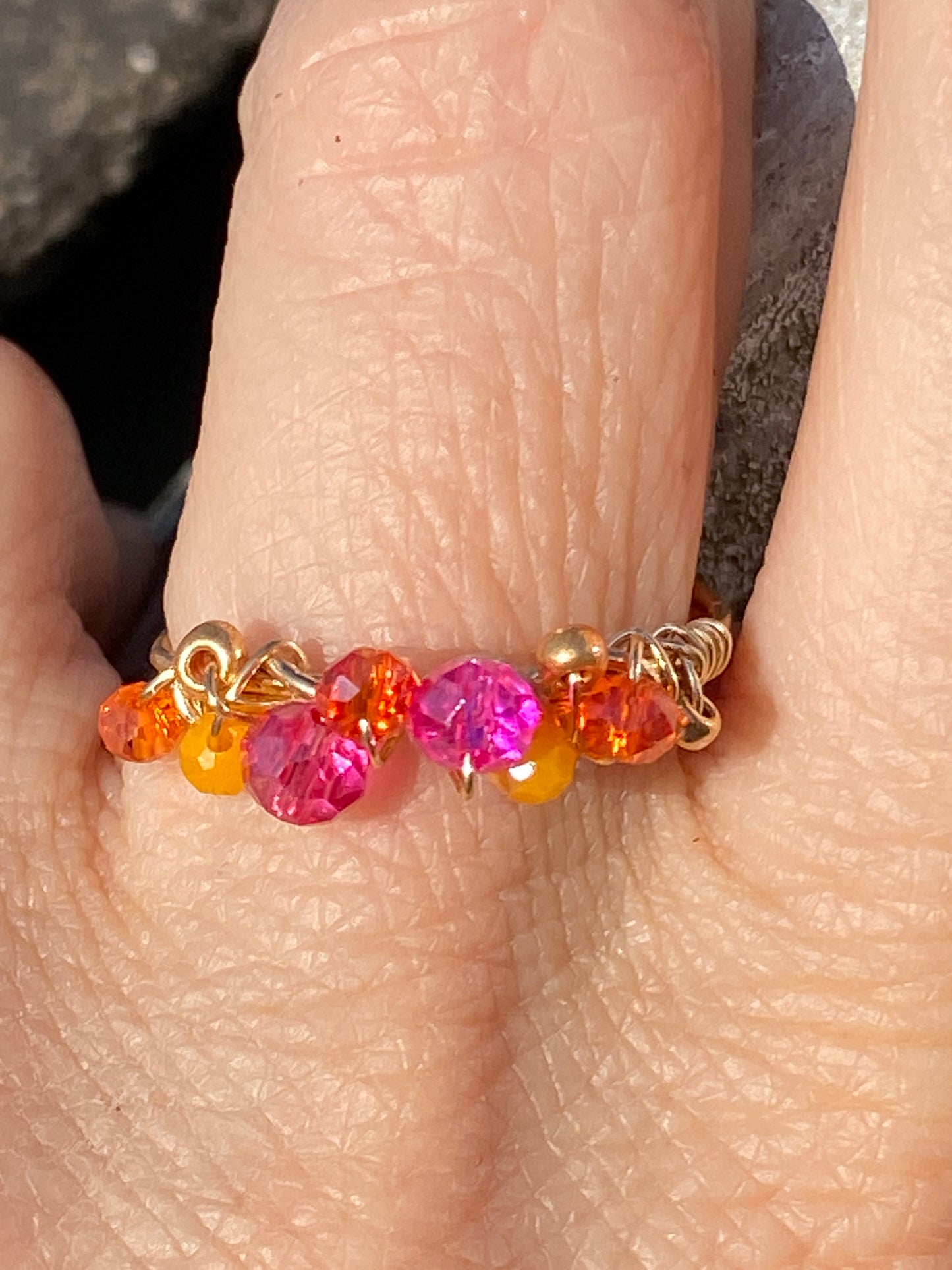 SUMMER - Gold Ring mit Glasperlen in Sommerfarben