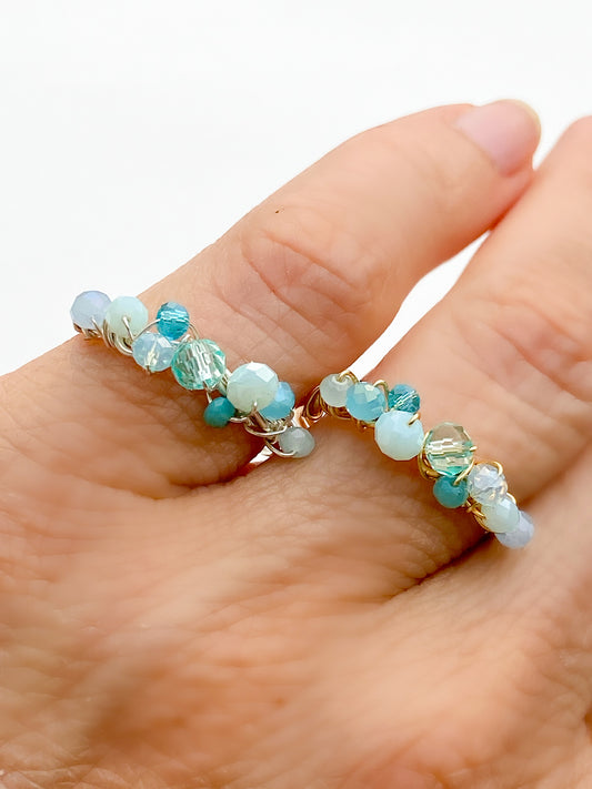 AQUARIS Gold/Silber Ring mit türkisfarbene Glasperlen