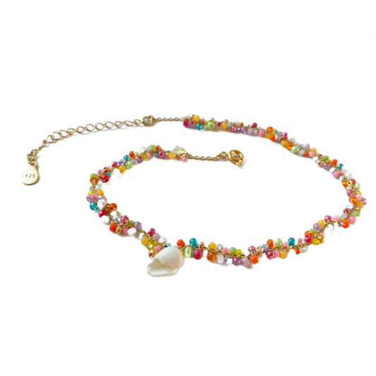 BEAUTIFUL COLORS - buntes Gold Fusskettchen Muschel Charm