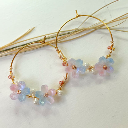 Handgemachte boho filigran Blüten Gold Edelstahl Creolen - ibizastyle
