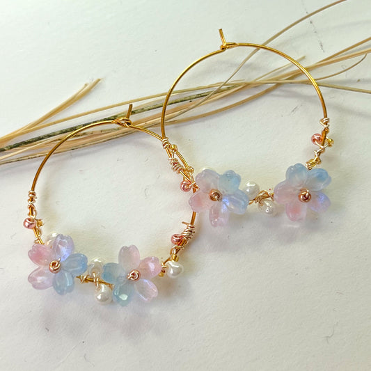 Handgemachte boho filigran Blüten Gold Edelstahl Creolen - ibizastyle