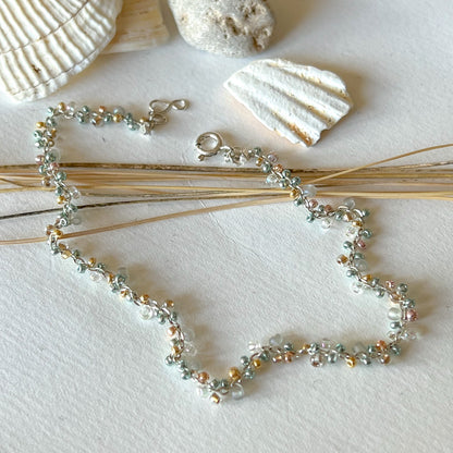 Silber Armband Damen handgemacht - SEAGRASS Glasperlen Armband
