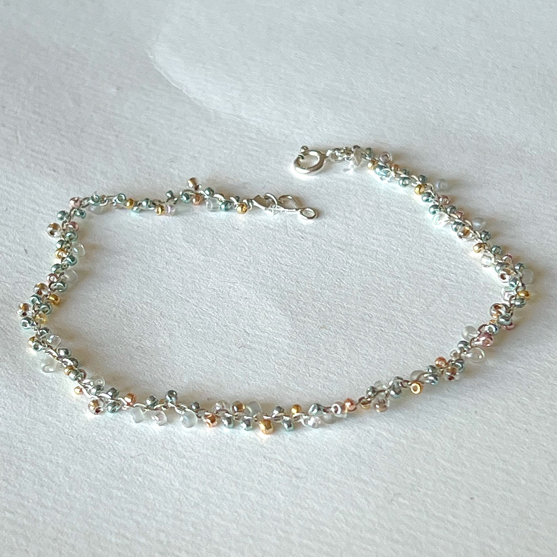 Silber Armband Damen handgemacht - SEAGRASS Glasperlen Armband