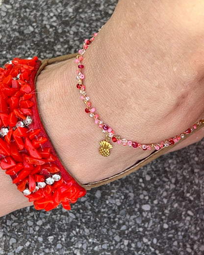 handgemachtes boho Gold Fusskettchen mit Ananas-Charm - PIñA