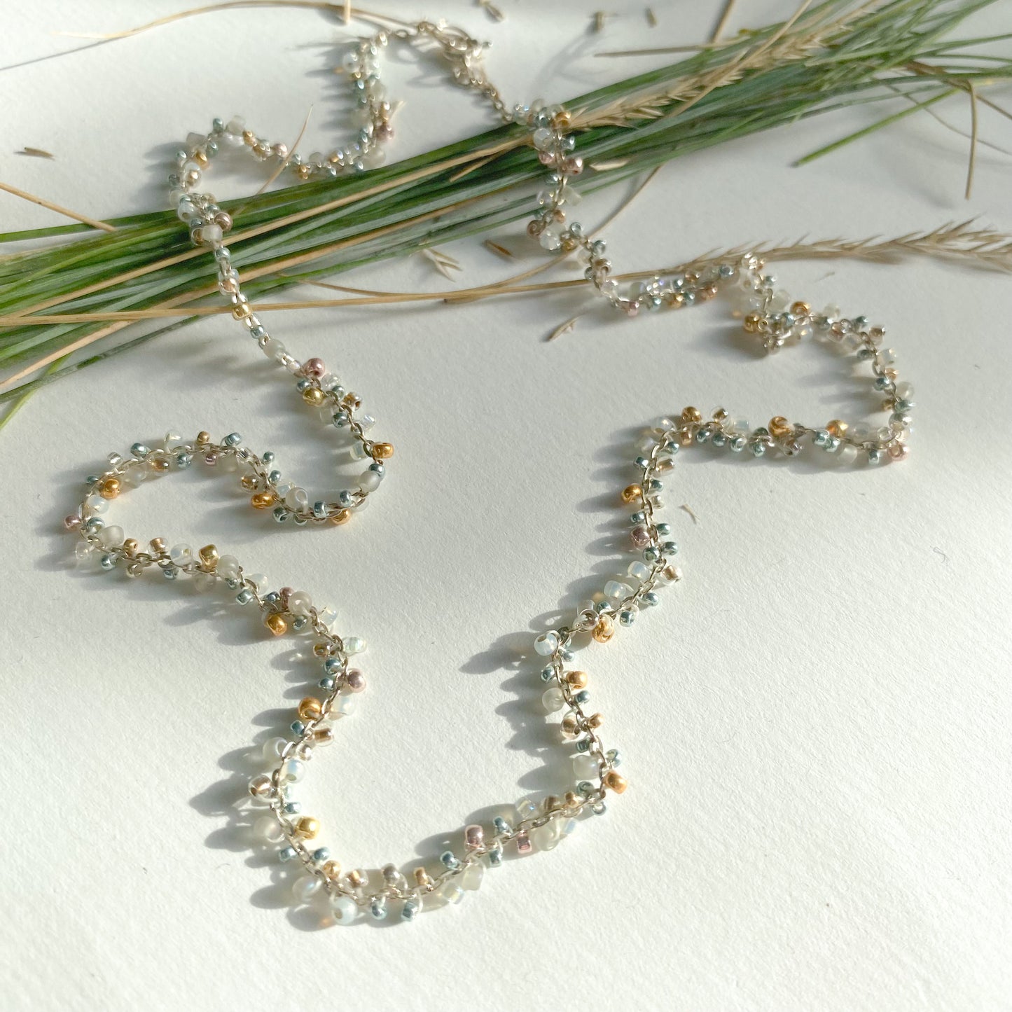 Handgemachte 925 Silberkette mit Glasperlen - Handgemacht im Lilleydesign |SEAGRASS