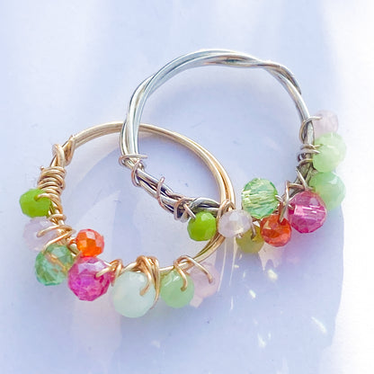 FLORY - Gold/Silber Ring mit grün-bunten Glasperlen - Mein Shop