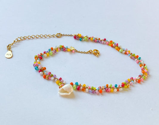 BEAUTIFUL COLORS - buntes Gold Fusskettchen Muschel Charm