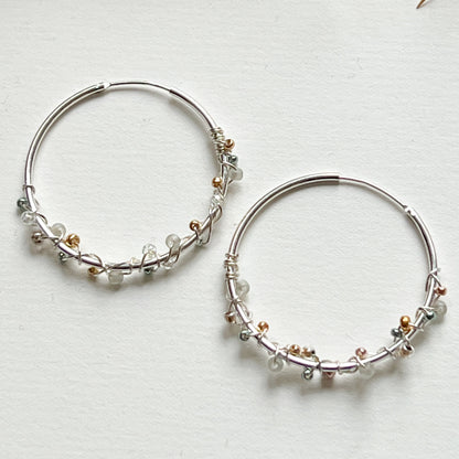 handgemachte Silber Creolen 3,0 cm  grün gold  - seagrass