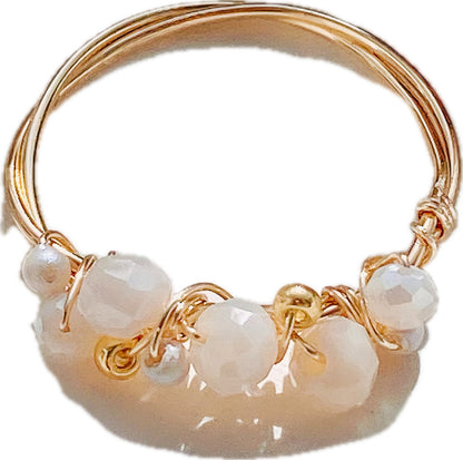 CREAMY - Gold/Silber Ring mit cremefarbenen Glasperlen - Mein Shop