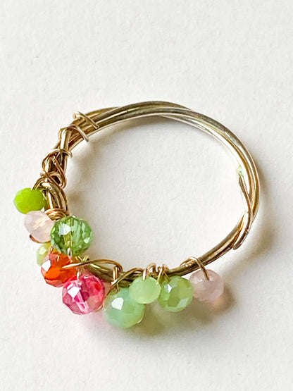 FLORY - Gold/Silber Ring mit grün-bunten Glasperlen - Mein Shop