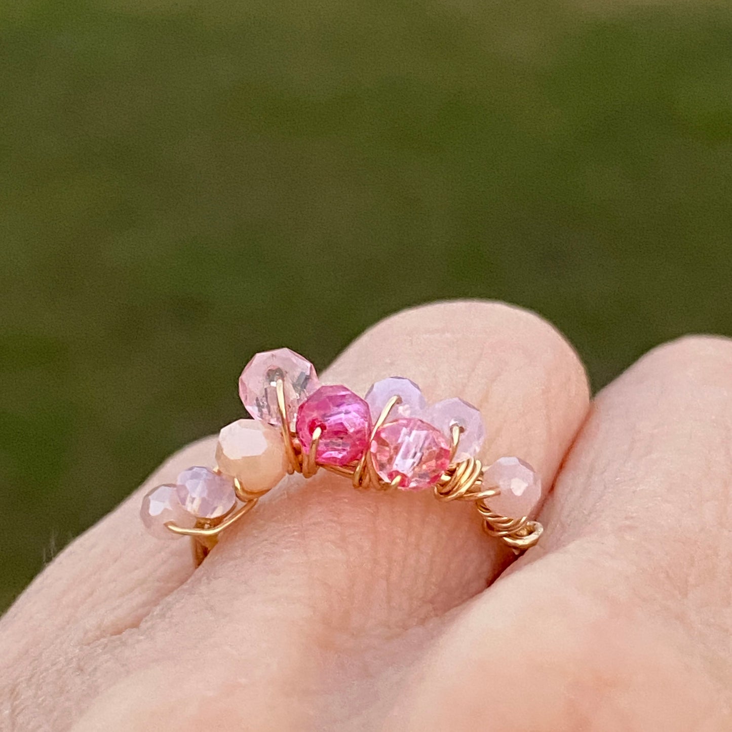 ROSA  - Gold Ring mit rosa  Glasperlen