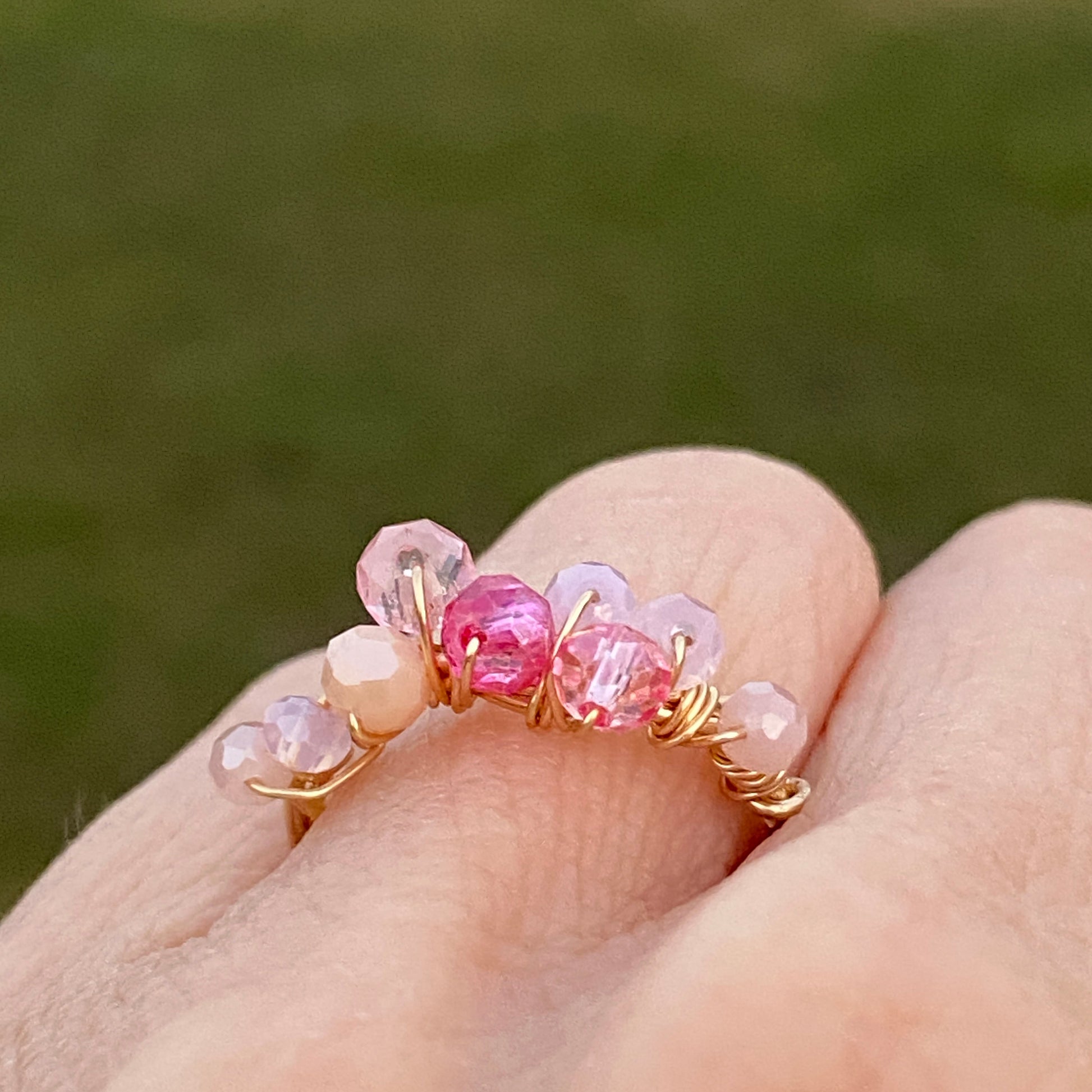 ROSA  - Gold Ring mit rosa  Glasperlen