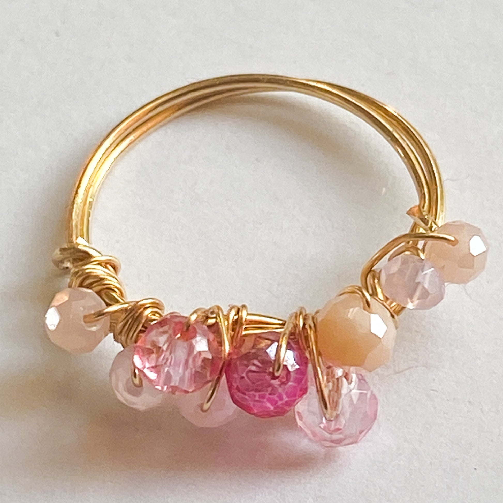 ROSA  - Gold Ring mit rosa  Glasperlen