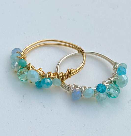 Aquaris Gold/Silber Ring mit türkisfarbene Glasperlen