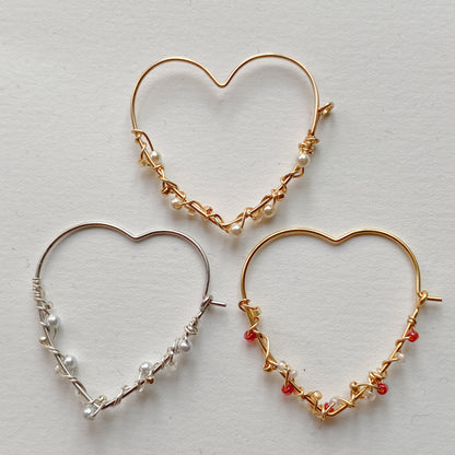 ELVA -  Herz Creolen handgemacht Gold, Silber & Perlen - Boho Schmuck