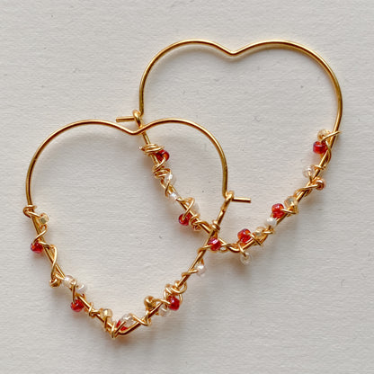 ELVA -  Herz Creolen handgemacht Gold, Silber & Perlen - Boho Schmuck