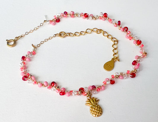 handgemachtes boho Gold Fusskettchen mit Ananas-Charm - PIñA