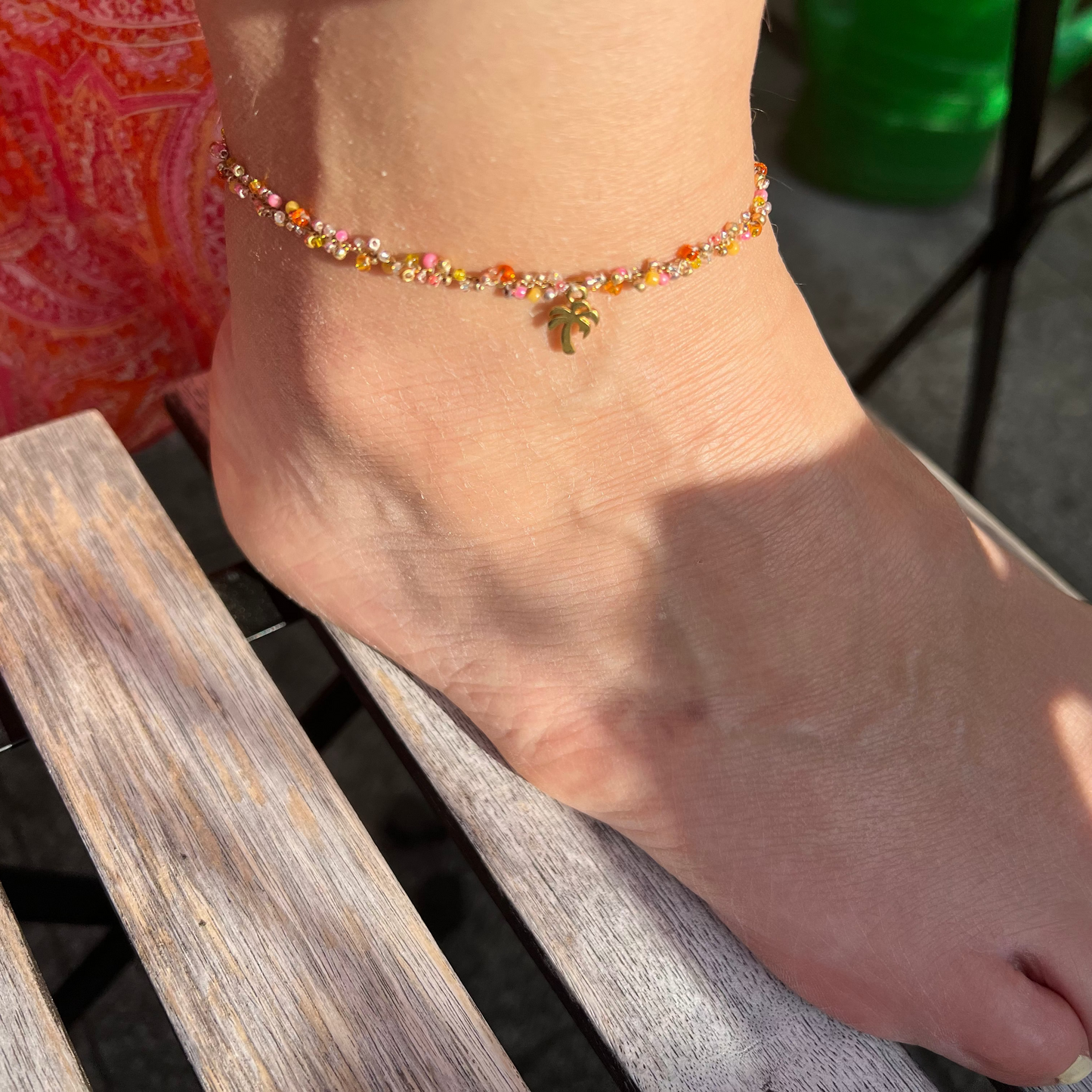 izastyle - Gold Fusskettchen mit kleinem Palmen Charm