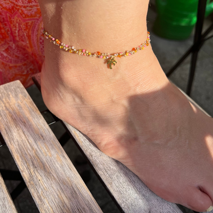izastyle - Gold Fusskettchen mit kleinem Palmen Charm