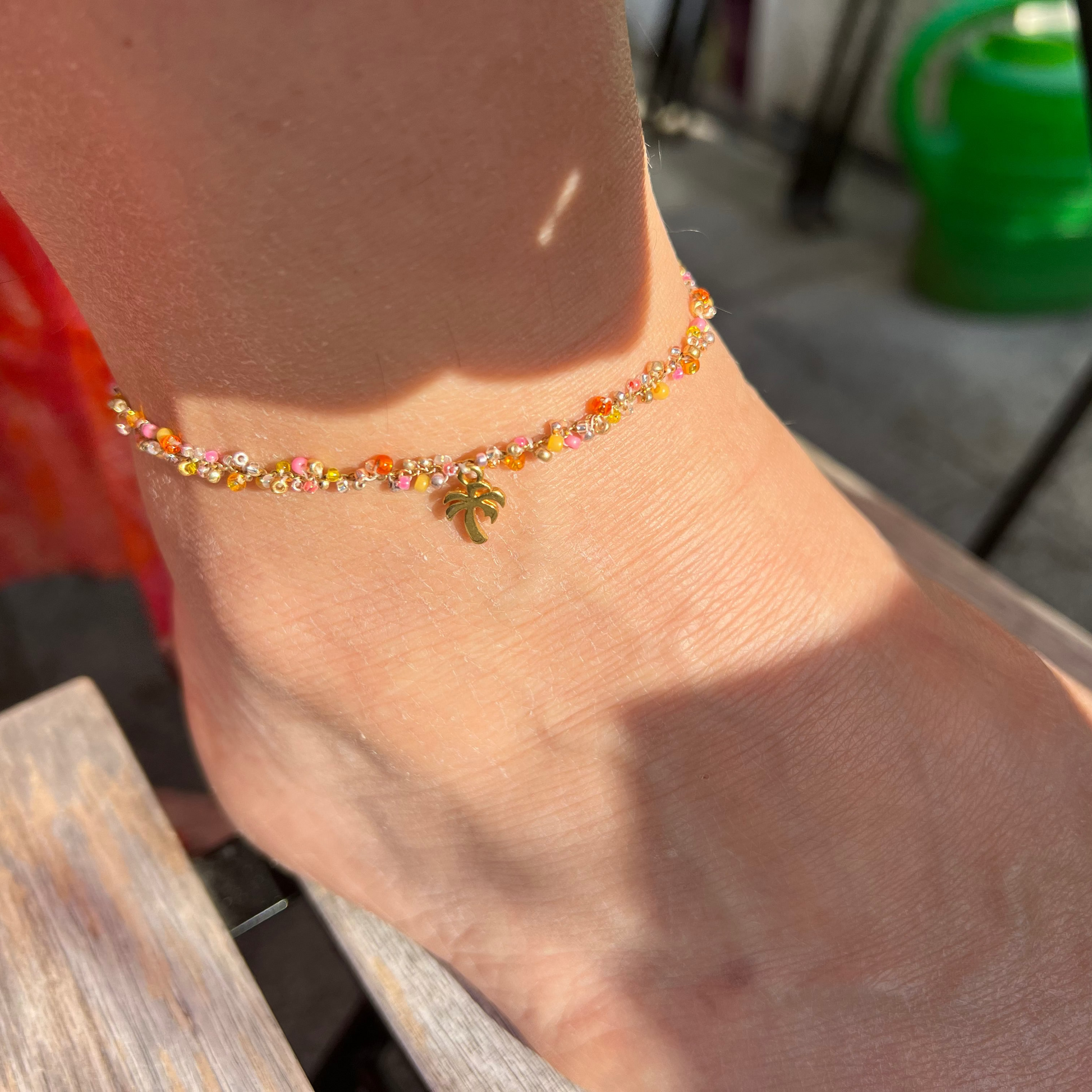 Ibizastyle - Gold Fusskettchen mit kleinem Palmen Charm