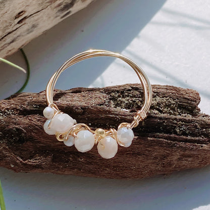 CREAMY - Gold/Silber Ring mit cremefarbenen Glasperlen - Mein Shop